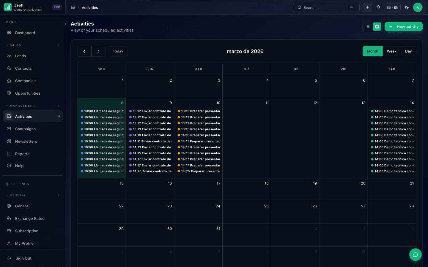 Activity calendar with sync