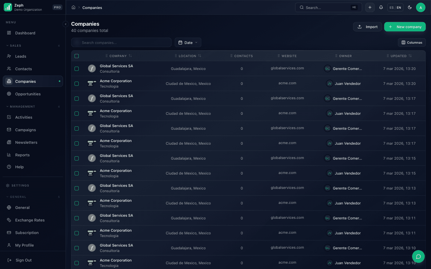 Company and contacts management